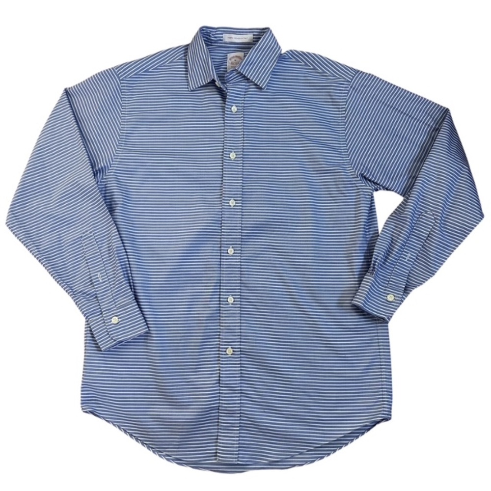 Men's Brooks Brothers Madison Button down dress shirt. Blue and white stripes